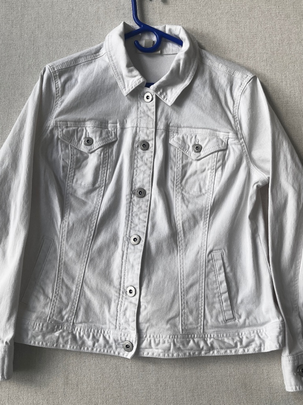 Style & Co Large White Denim Jacket 96% Cotton Button Front Pockets